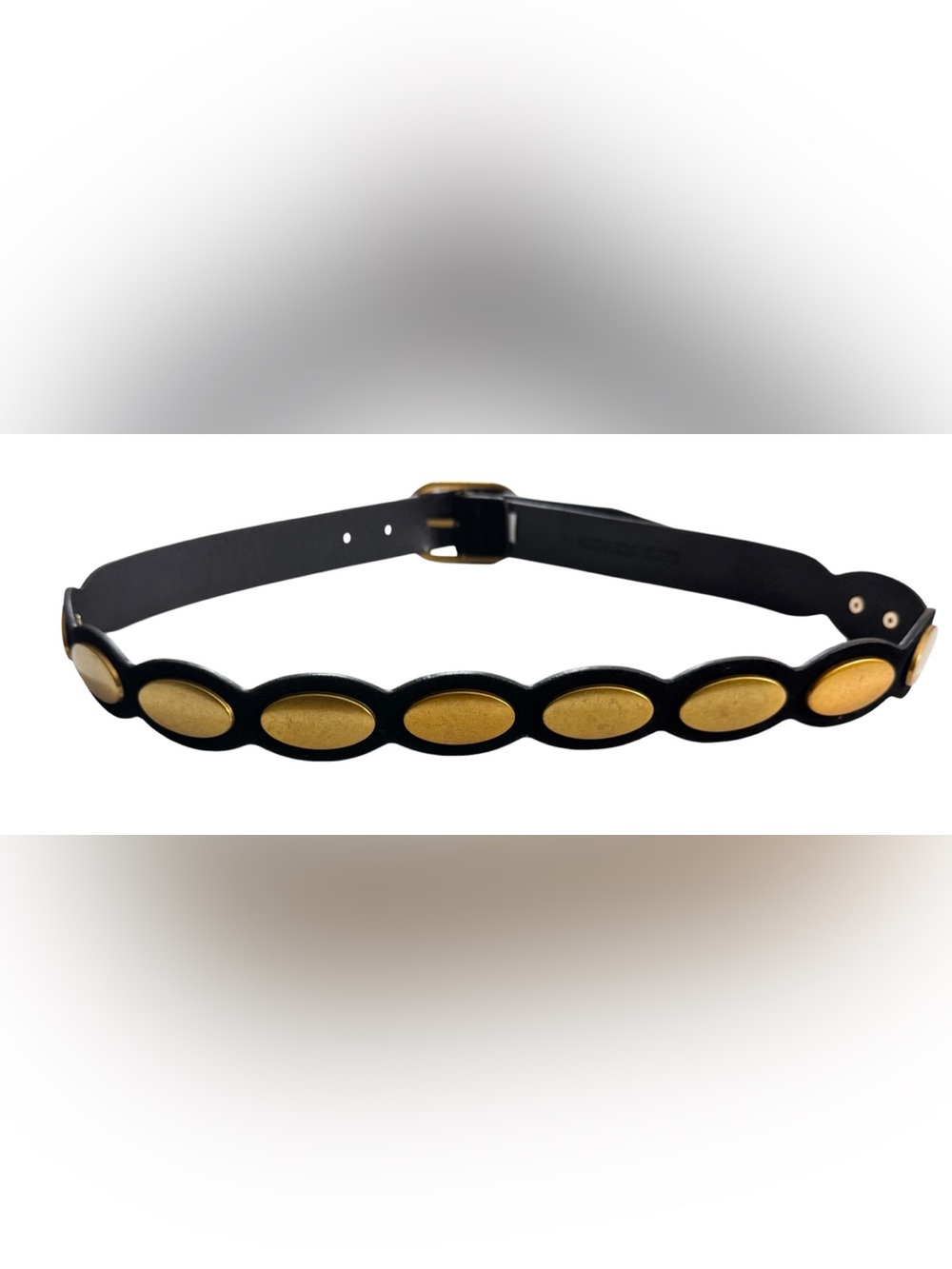 Gold Accent Medallion Black Faux Suede Belt Size M/L NWOT